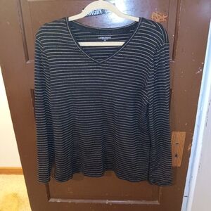 GUC Laura Scott Black Gold Striped Long Sleeve Top XL